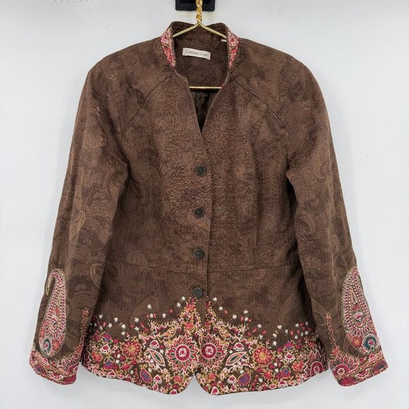 Coldwater Creek Jackets & Blazers - Coldwater Creek Women’s Brown Embroidered Paisley Jacket Blazer Boho Size 10